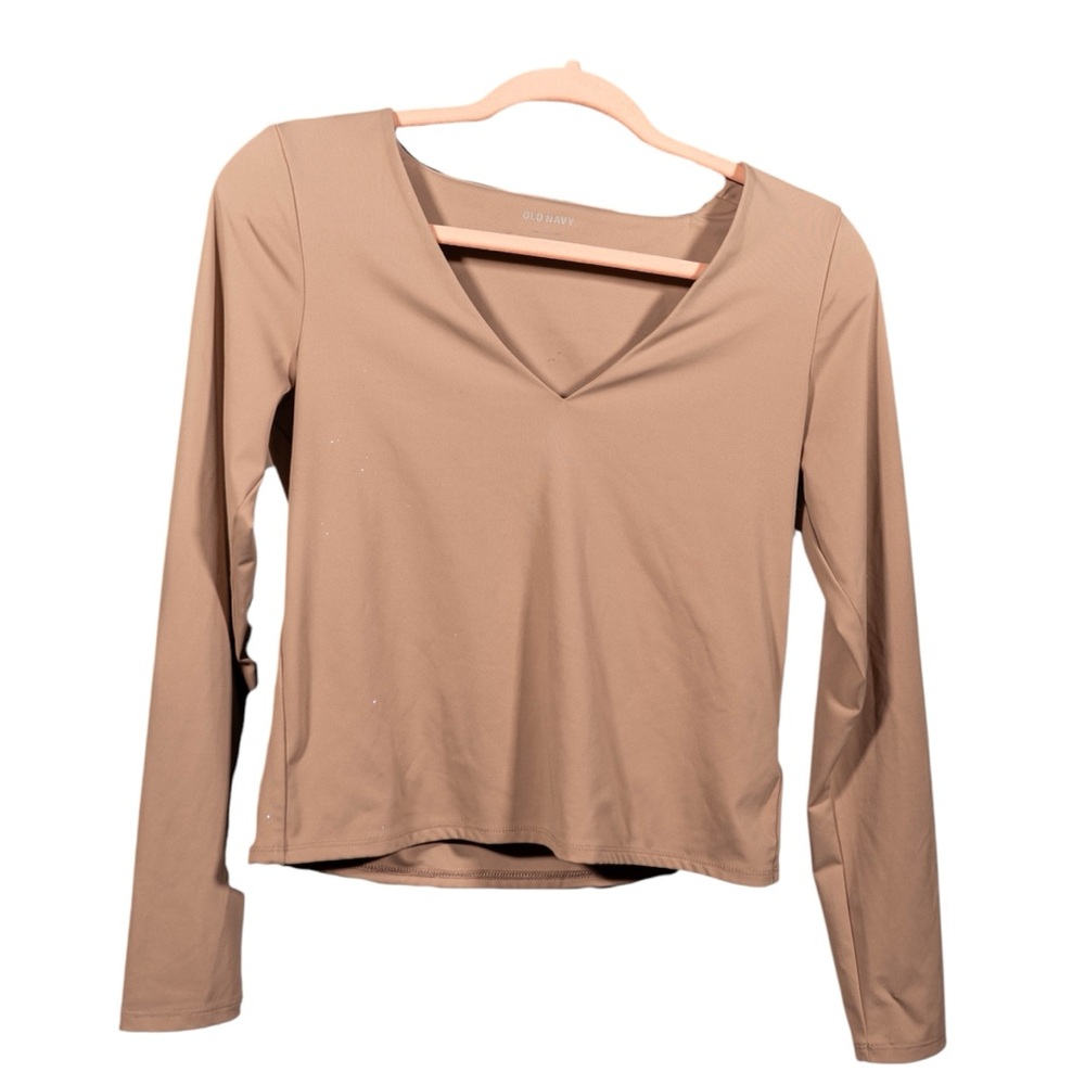 Old Navy Fitted V-Neck Long Sleeve Tee | Beige/Tan | Size M